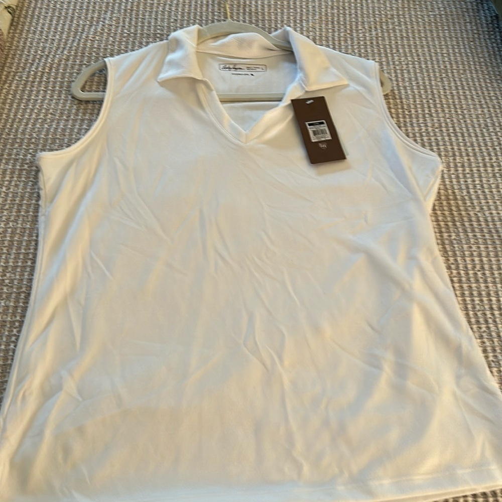 Lady Hagen hydro dry white sleeveless golf shirt NWT v neck size Large